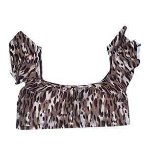 Vince Camuto Ruffle Shoulder Bikini Top in Leopard Print